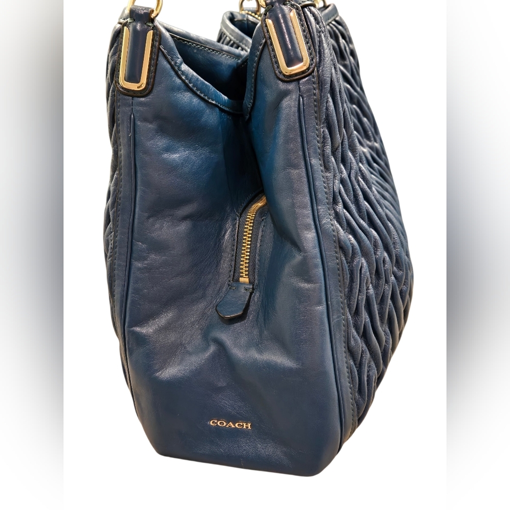 COACH 2013 Madison Phoebe Teal Gathered Twist Leather Shoulder Bag - Picture 9 of 14